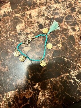 Turquoise Beaded Tassel Bracelet with moon Charms